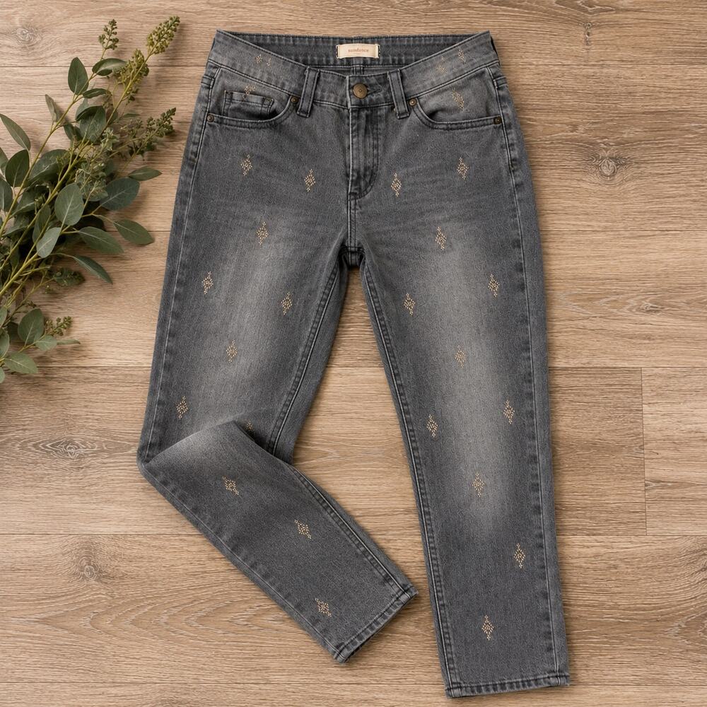 Sundance Primrose Party Jeans Gray Sequin Women's Size 28 Slim Fit $108